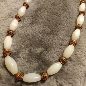 White Quartz and Copper Metal Bead Necklace.